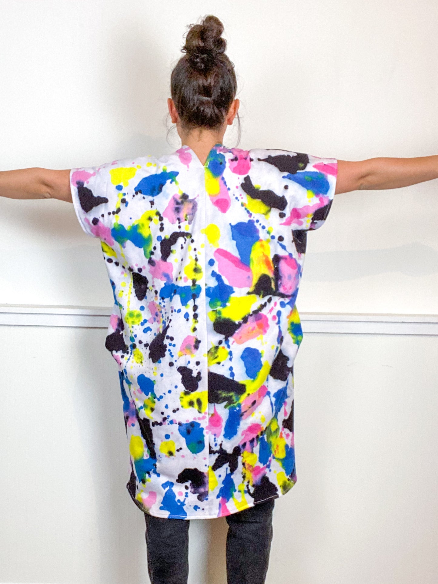 Hand-Dyed Sweatshirt Smock Dress Pink Raven Royal Lemon