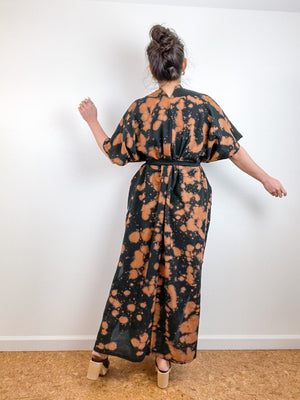 Single Gauze Duster Kimono Black Rust Speckle