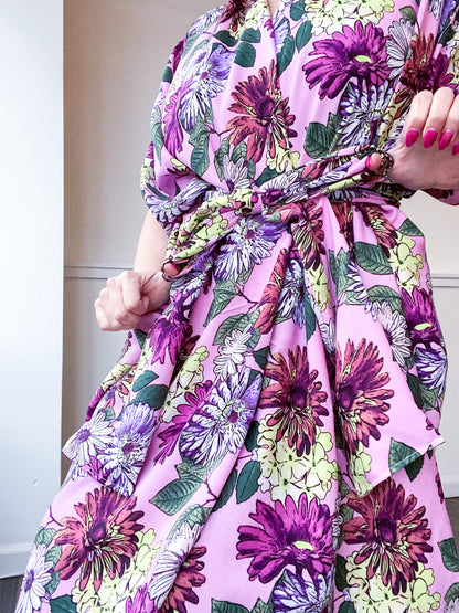 Print High Low Kimono Pink Daisy Floral