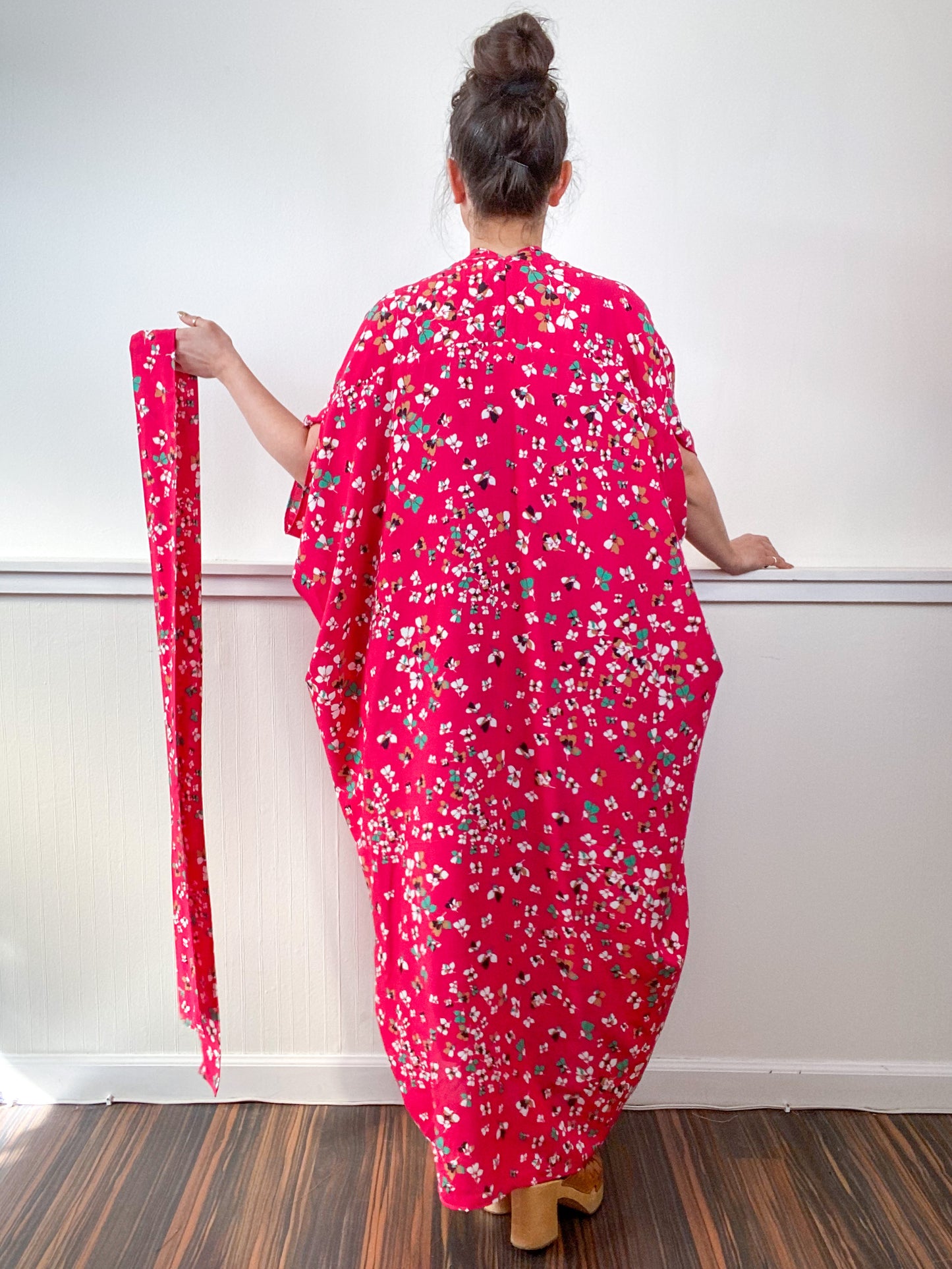 Print High Low Kimono Fuchsia Floral Challis