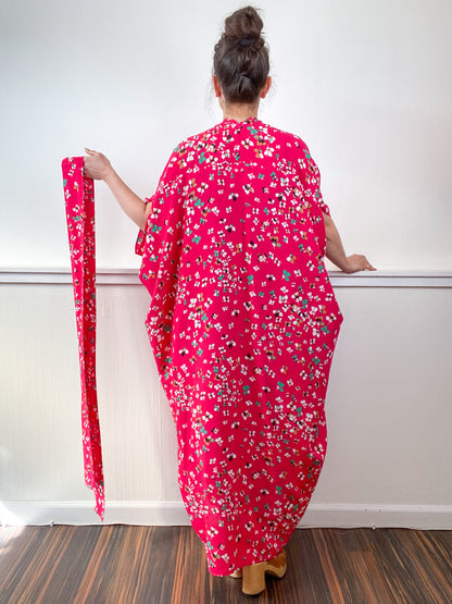 Print High Low Kimono Fuchsia Floral Challis