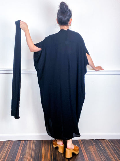 Solid High Low Kimono Black Rayon Crepe