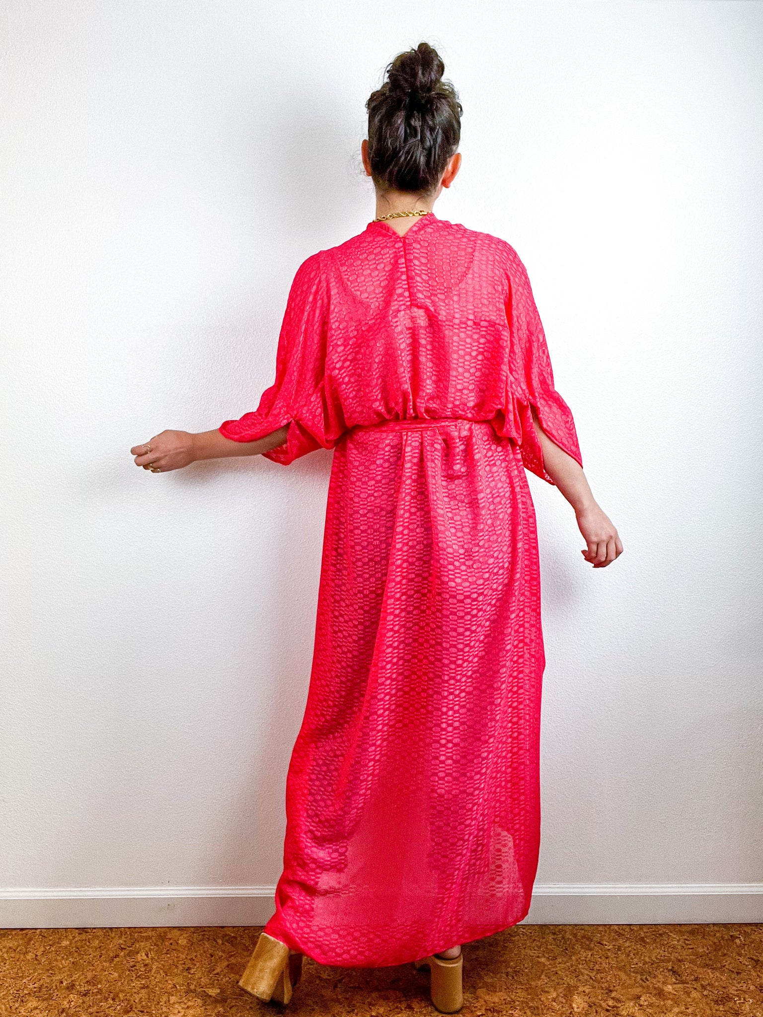 Solid High Low Kimono Scarlet Oval Chiffon