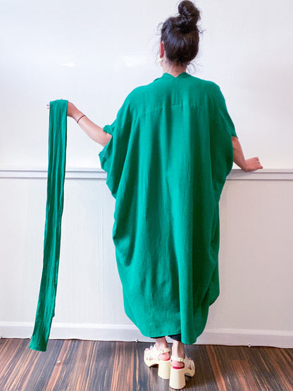 Solid High Low Kimono Emerald Cotton Gauze