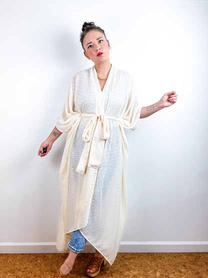 Solid High Low Kimono Ivory Oval Chiffon