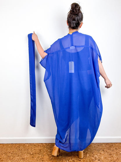 Solid High Low Kimono Royal Blue Chiffon