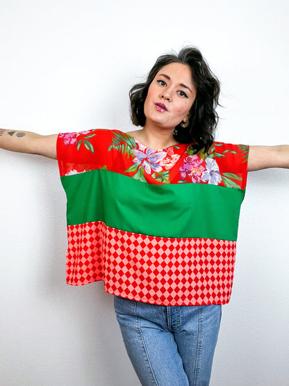Scrappy Crop Orange Green Floral Check