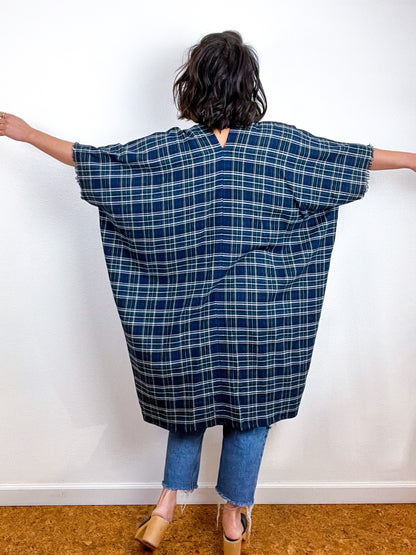 Plaid Oversized Smock Dress Navy