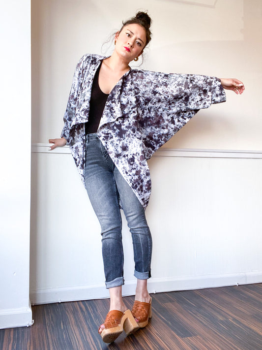 Hand-Dyed Waterfall Kimono Speckle Black Grey