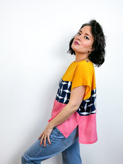 Scrappy Crop Marigold Pink Navy