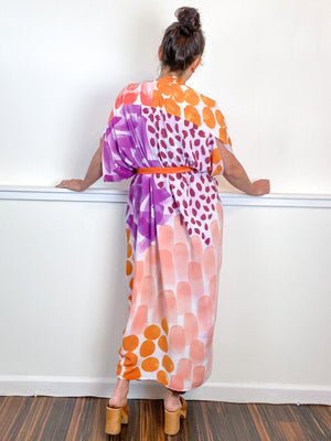 OOAK Hand-Dyed High Low Kimono Coral Tangerine Maroon Raspberry