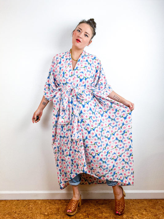 Print High Low Kimono Daisies Georgette