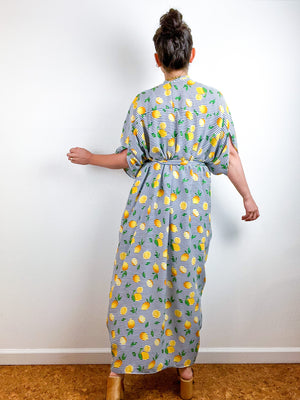 High Low Kimono Lemon Stripes Rayon Challis