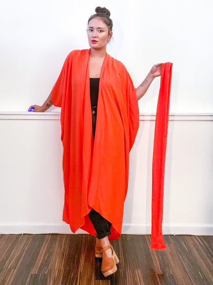Solid High Low Kimono Tangerine Rayon Challis