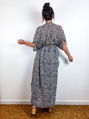 Print High Low Kimono Classic Leopard Chiffon