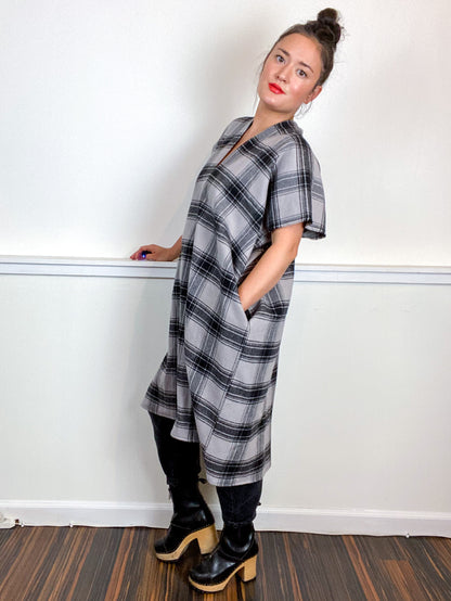 Plaid Smock Dress Classic Grey Size Medium