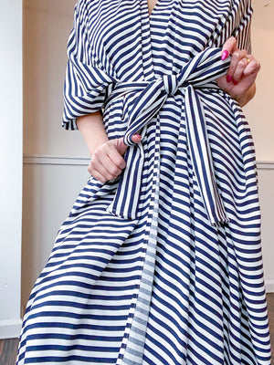 Print High Low Kimono Navy Stripes