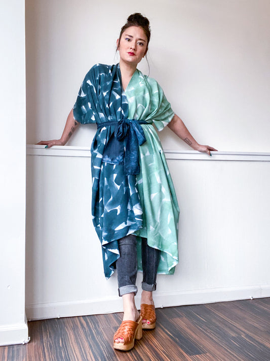 Limited Edition Hand-Dyed High Low Kimono Celadon Teal