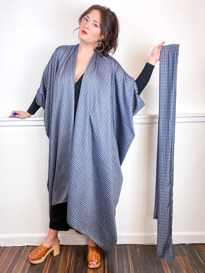Print High Low Kimono Grey Woven Rayon