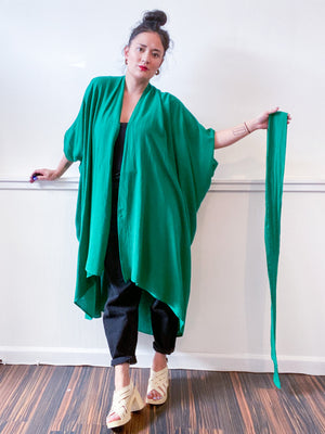 Solid High Low Kimono Emerald Cotton Gauze