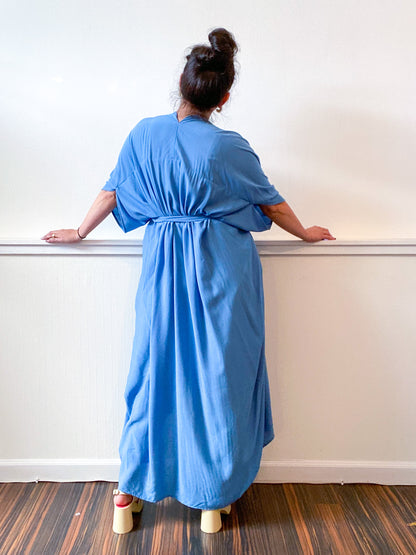 Solid High Low Kimono Powder Blue Rayon Challis