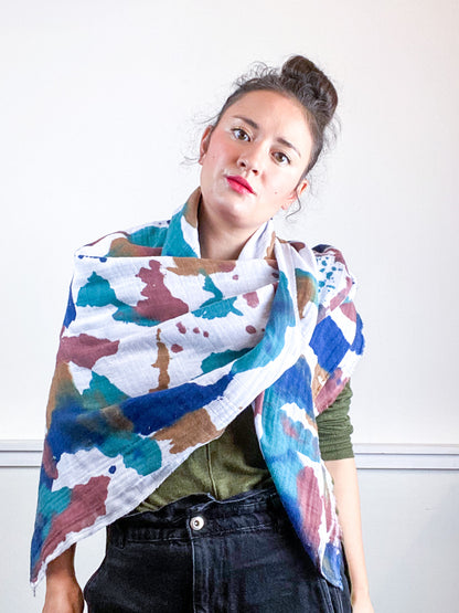 Hand-Dyed Large Square Scarf Maroon Terracotta Indigo Kingfisher