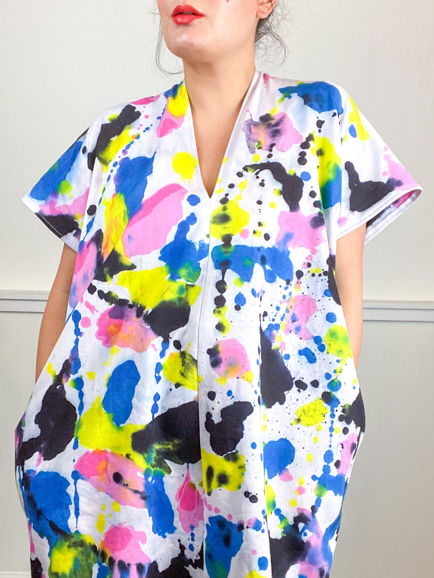Hand-Dyed Sweatshirt Smock Dress Pink Raven Royal Lemon