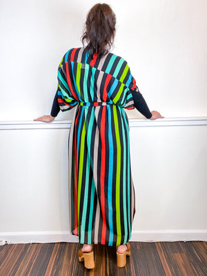 Print High Low Kimono Multi Stripe Chiffon