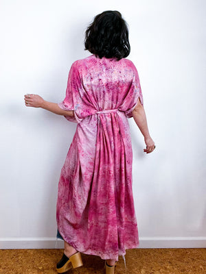 Hand-Dyed High Low Kimono Deconstructed Pink
