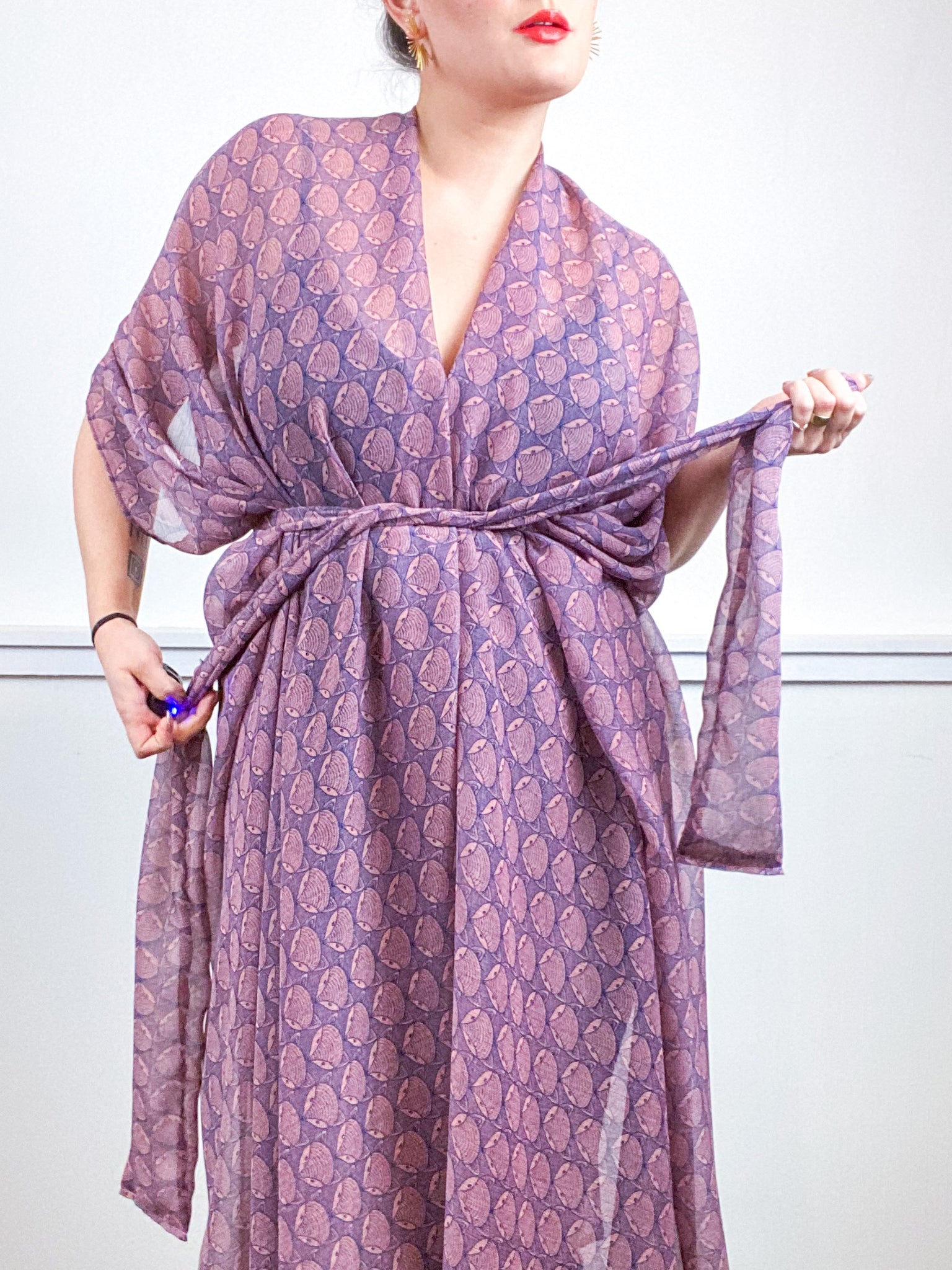 Print High Low Kimono Lavender Fox Chiffon