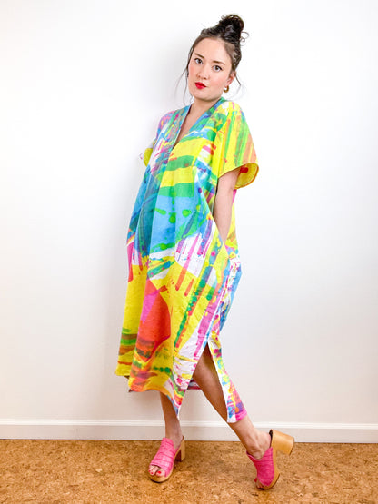 Hand-Dyed Linen Midi Smock Dress CMY Prism