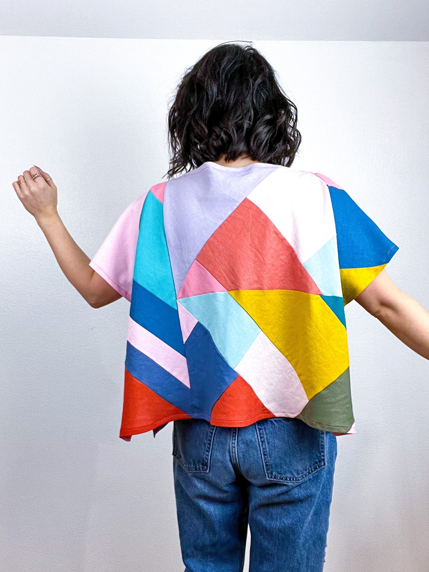 Scrappy Triangles Crop Linen Blend Multi