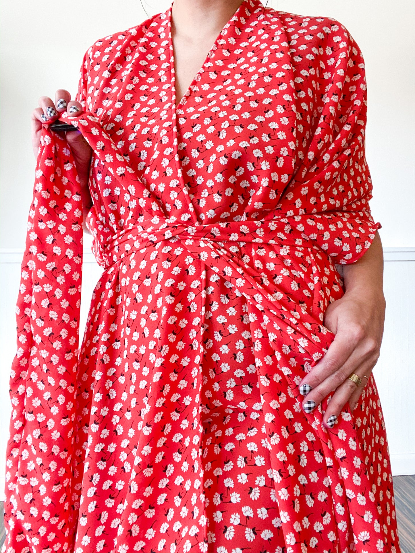 Print High Low Kimono Red Mini Floral
