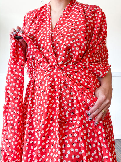 Print High Low Kimono Red Mini Floral