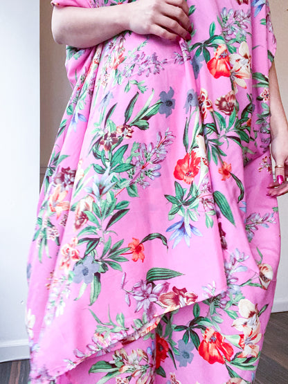 Print High Low Kimono Pink Tropical