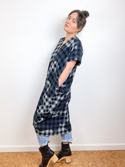 Disrupted Plaid Flannel Smock Dress Black X Grey Buffalo