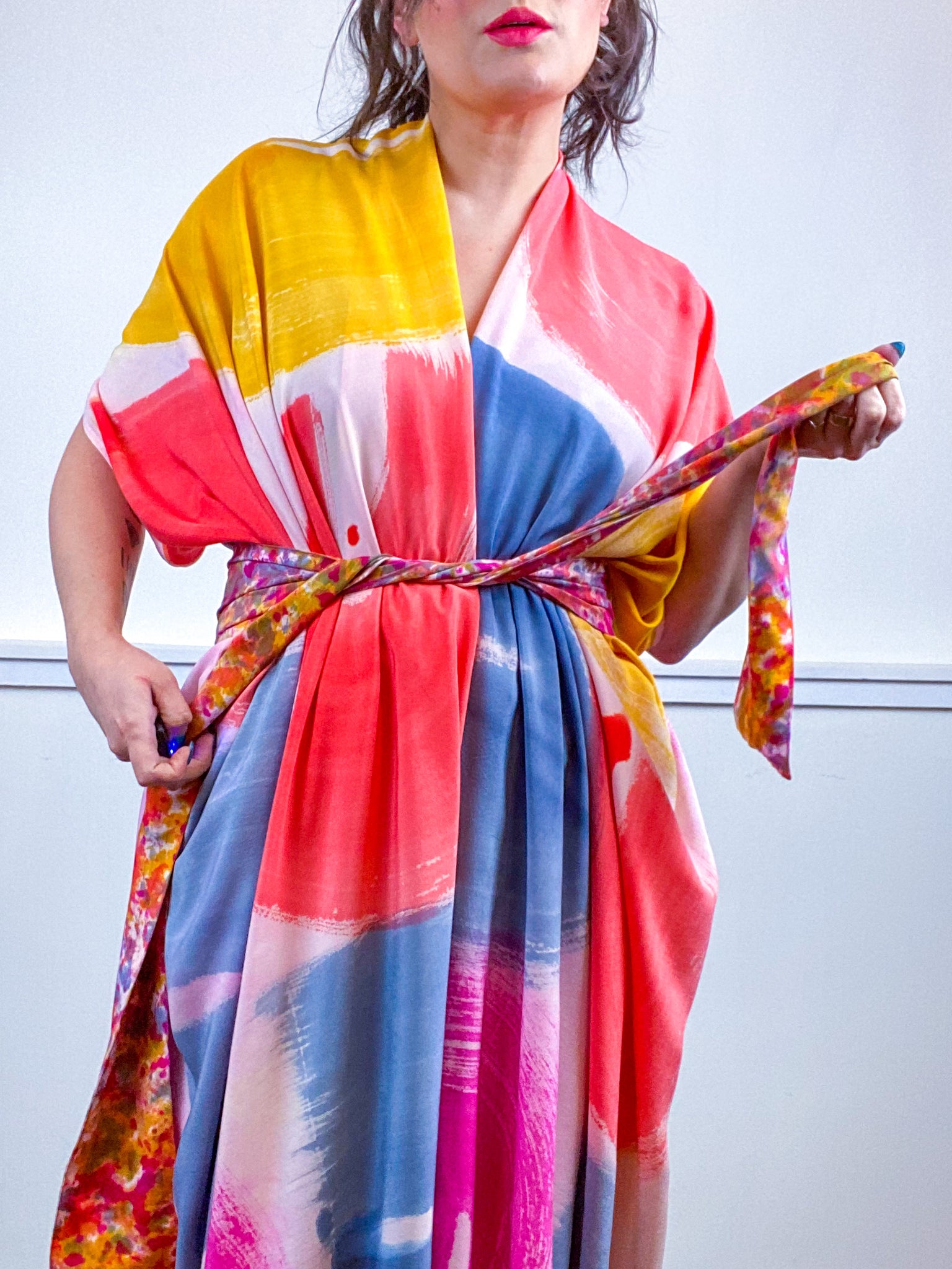 OOAK Hand-Dyed High Low Kimono Multicolor Brushstrokes