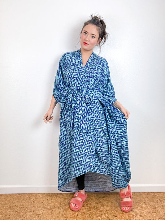 High Low Kimono Blue Aqua V Rayon Challis