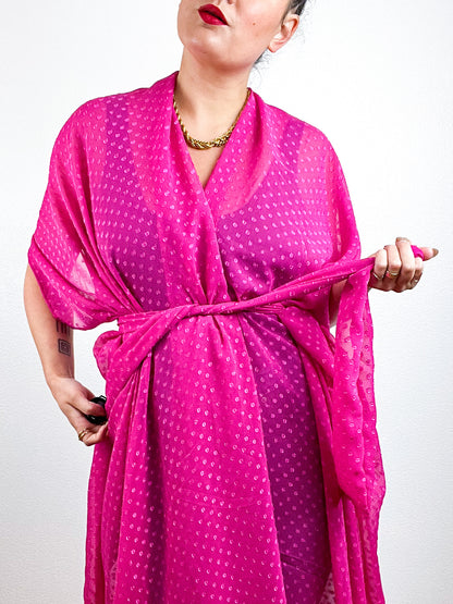 Solid High Low Kimono Fuchsia Swiss Dot Chiffon