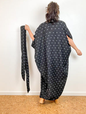 Print High Low Kimono Black Mini Floral Crinkle Gauze