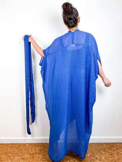 Solid High Low Kimono Royal Blue Oval Chiffon