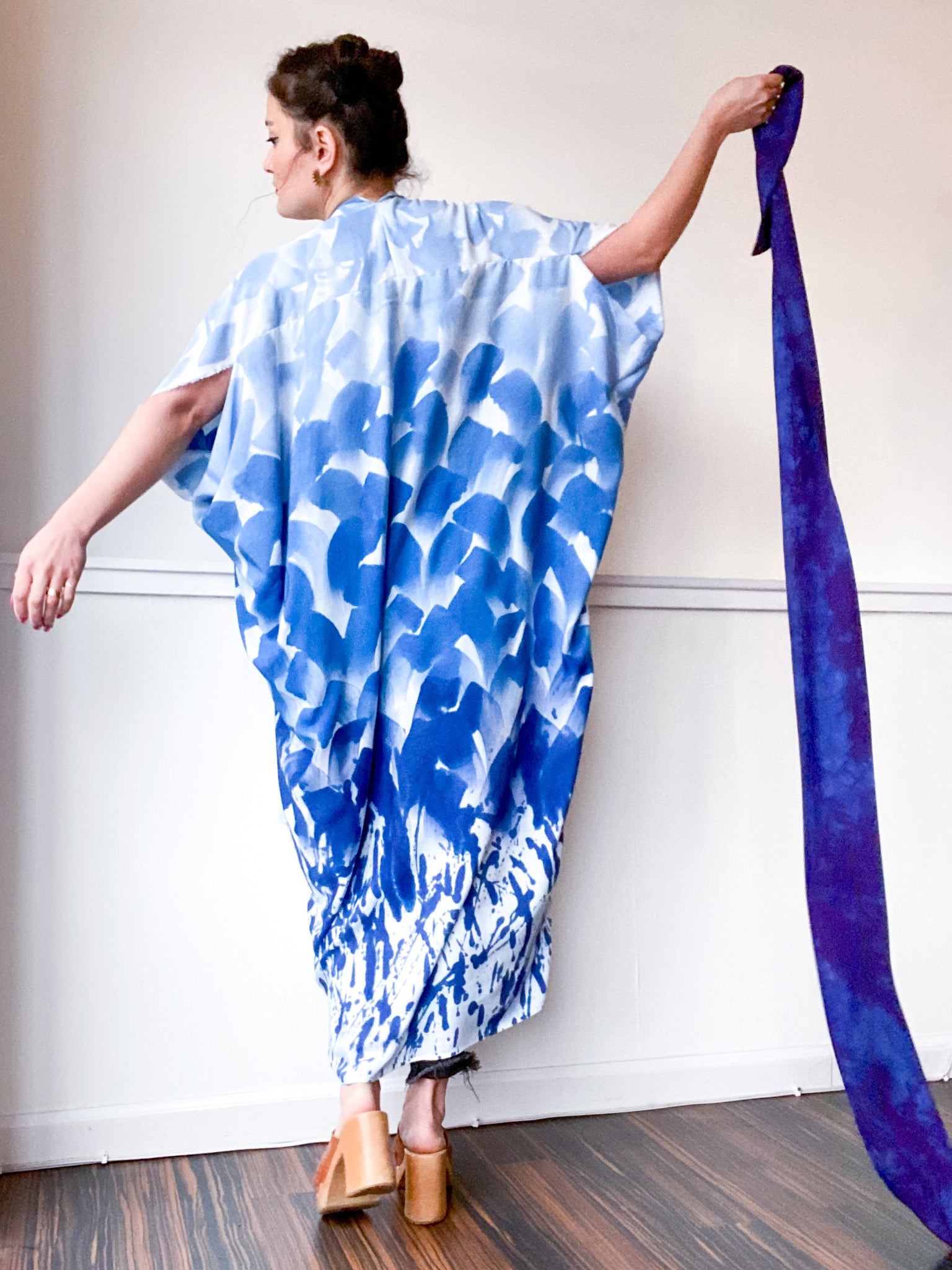 Limited Edition Hand-Dyed High Low Kimono Blue Ombré