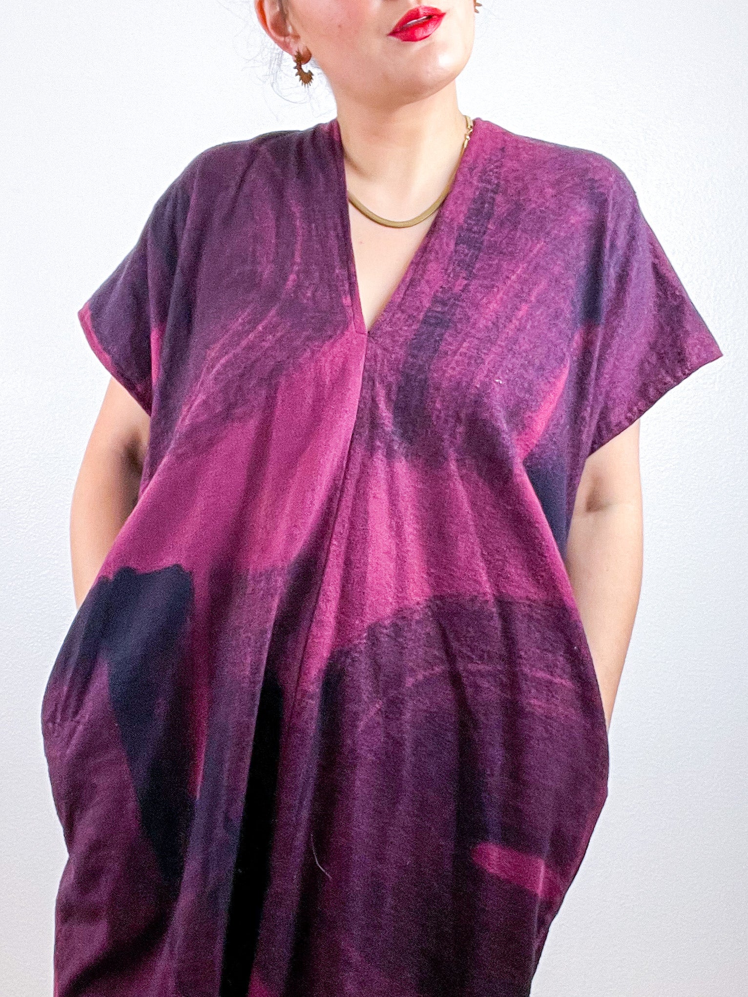 Hand-Dyed Flannel Smock Dress Berry Brushstrokes