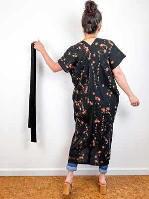 Single Gauze Midi Caftan Dress Black Rust Speckle