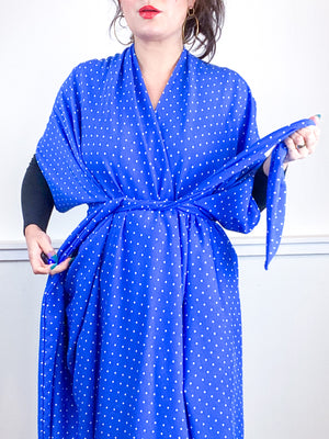 Print High Low Kimono Royal Blue Dots Rayon Challis