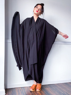 Solid High Low Kimono Black Rayon Challis