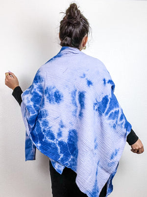Hand-Dyed Cotton Blanket Scarf Lilac Sky Tie