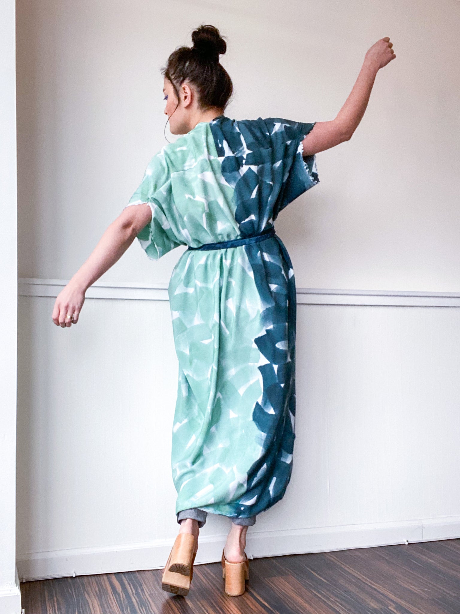 Limited Edition Hand-Dyed High Low Kimono Celadon Teal