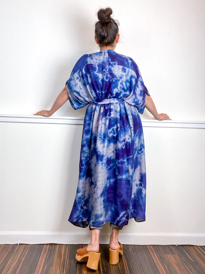 Hand-Dyed High Low Kimono Bamboo Blueberry