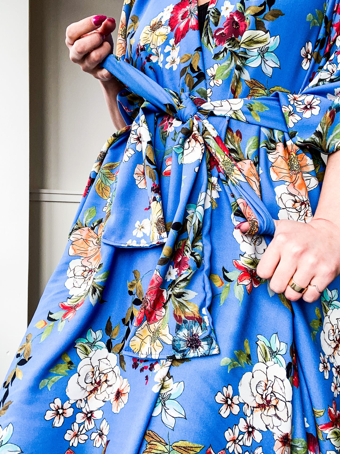 Print High Low Kimono Turquoise Botanical